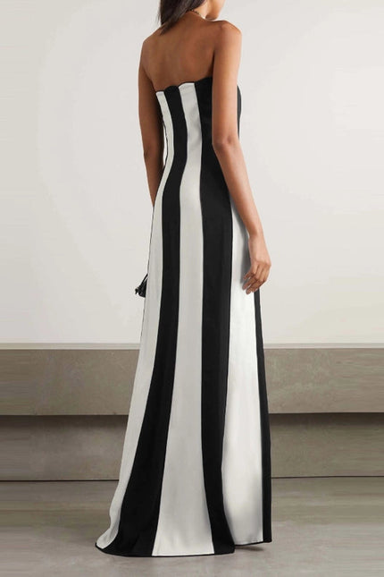 Elegant Striped Bandage Dress - Hepburn Style