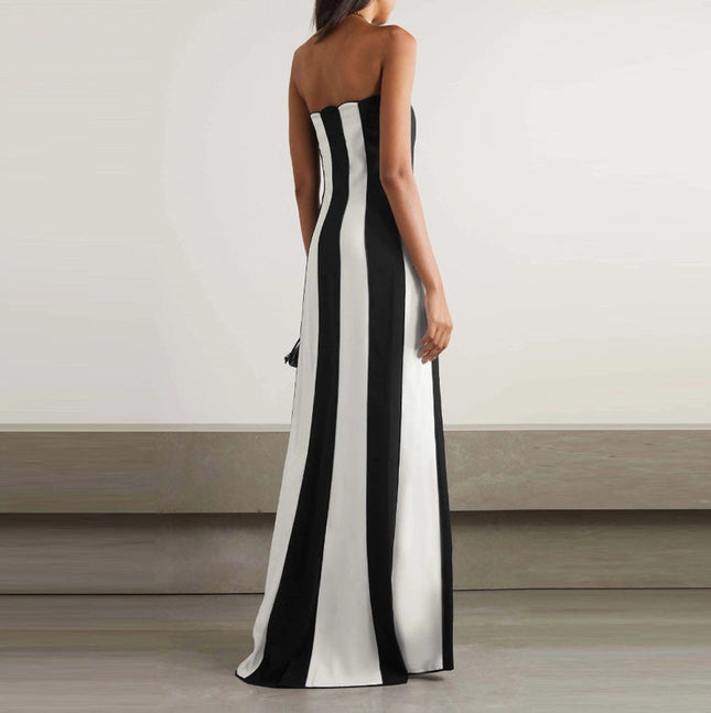 Elegant Striped Bandage Dress - Hepburn Style