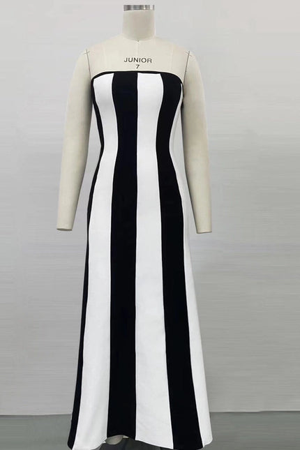 Elegant Striped Bandage Dress - Hepburn Style