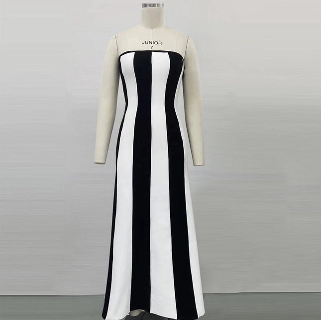 Elegant Striped Bandage Dress - Hepburn Style