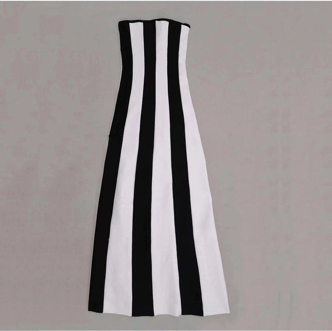 Elegant Striped Bandage Dress - Hepburn Style