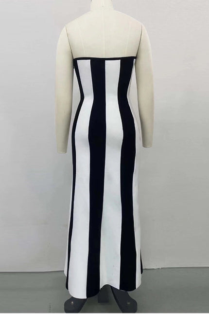 Elegant Striped Bandage Dress - Hepburn Style