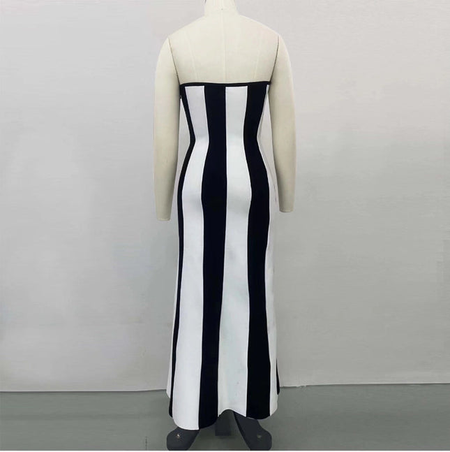 Elegant Striped Bandage Dress - Hepburn Style