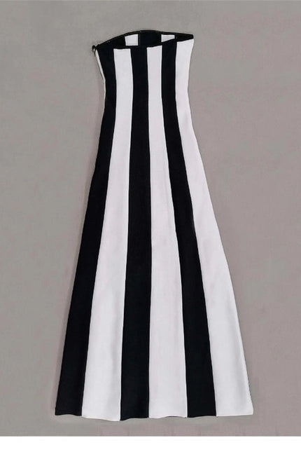 Elegant Striped Bandage Dress - Hepburn Style