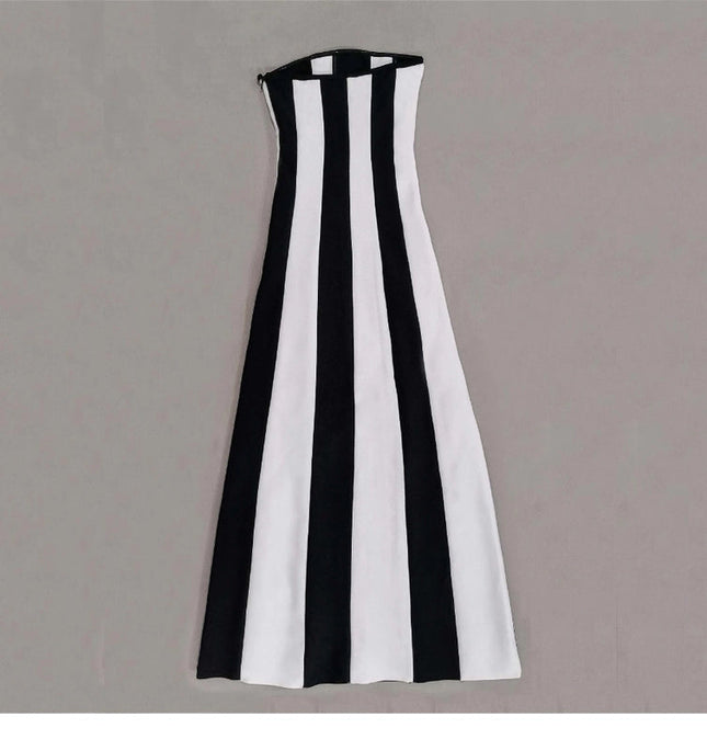 Elegant Striped Bandage Dress - Hepburn Style