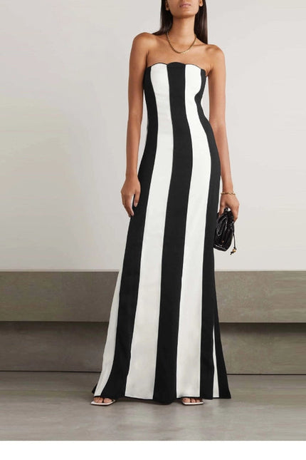 Elegant Striped Bandage Dress - Hepburn Style