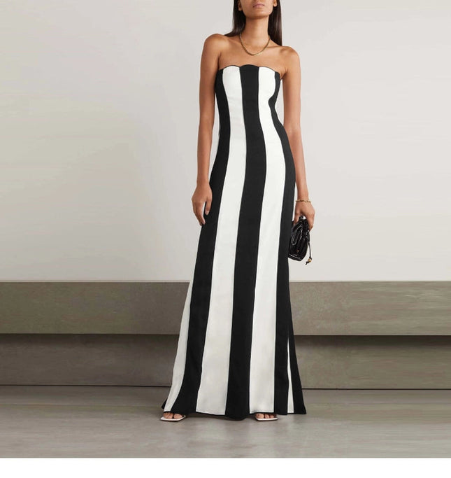 Elegant Striped Bandage Dress - Hepburn Style