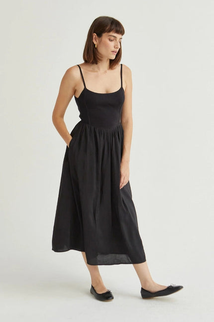 Elena Knit And Woven Mix Media Dress Black