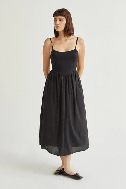 Elena Knit And Woven Mix Media Dress Black