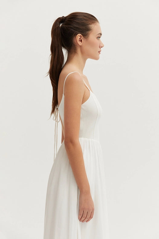 Elena Knit And Woven Mix Media Dress White