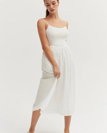 Elena Knit And Woven Mix Media Dress White