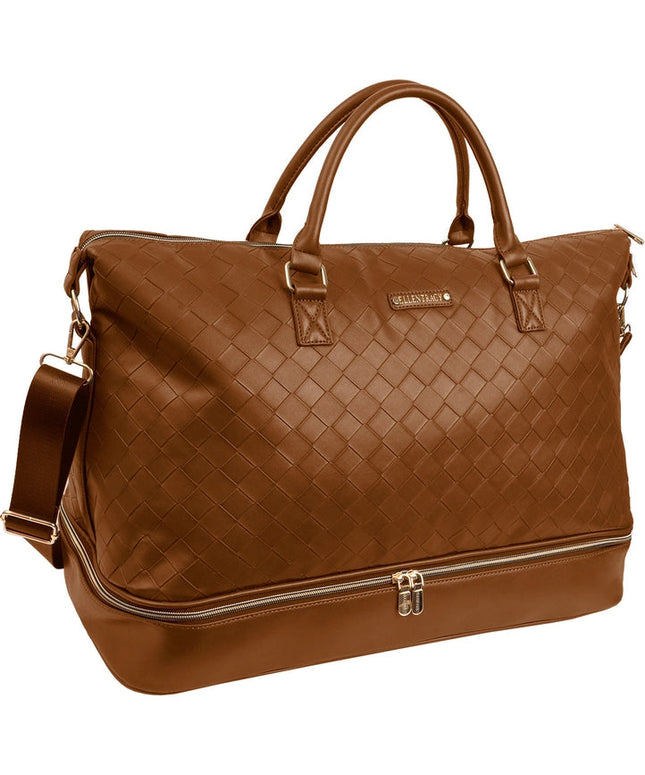 Ellen Tracy 20 Inch Woven Drop Bottom Duffel COGNAC