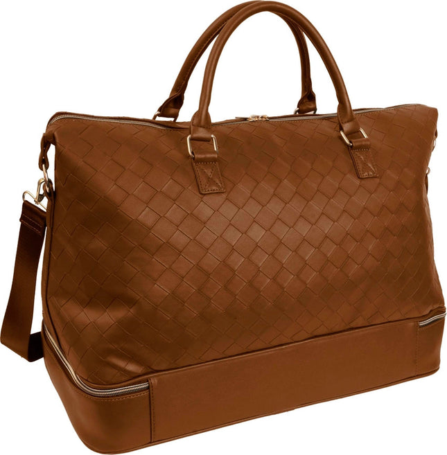 Ellen Tracy 20 Inch Woven Drop Bottom Duffel COGNAC