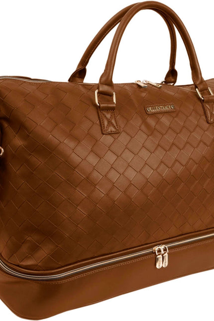 Ellen Tracy 20 Inch Woven Drop Bottom Duffel COGNAC