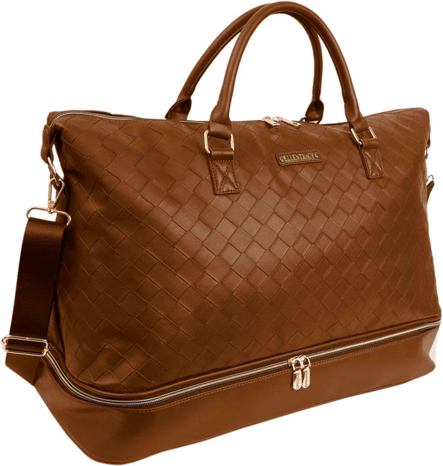 Ellen Tracy 20 Inch Woven Drop Bottom Duffel COGNAC