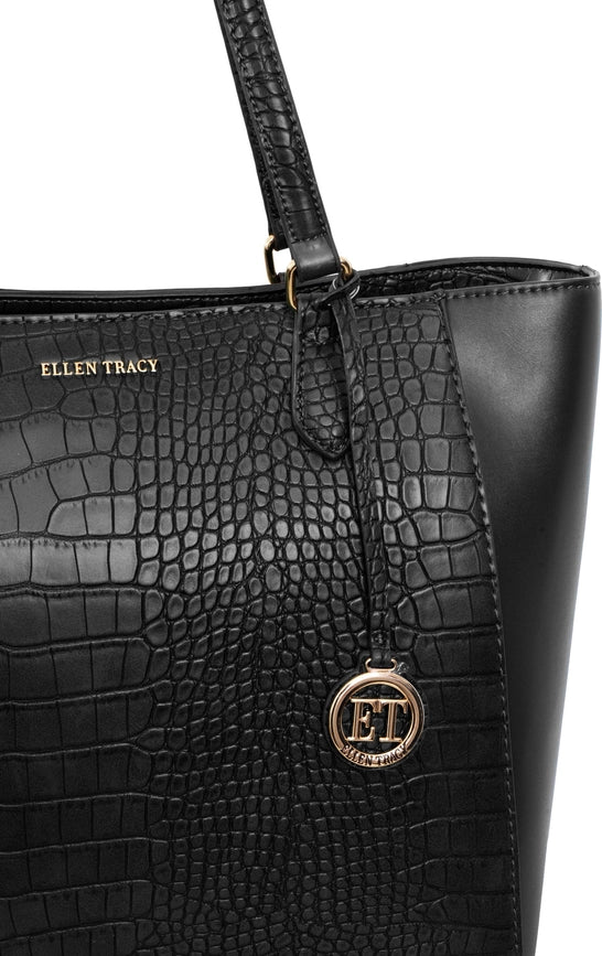 Ellen Tracy Croco Tote BLACK