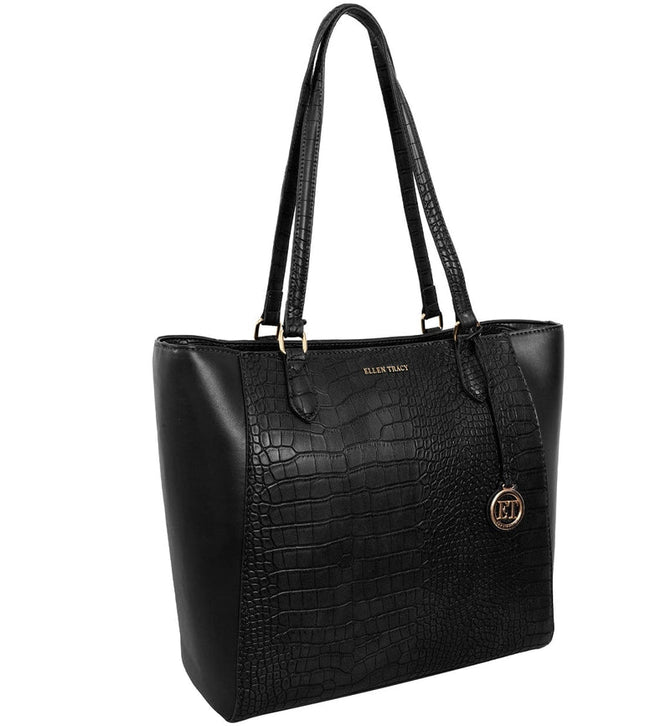 Ellen Tracy Croco Tote BLACK