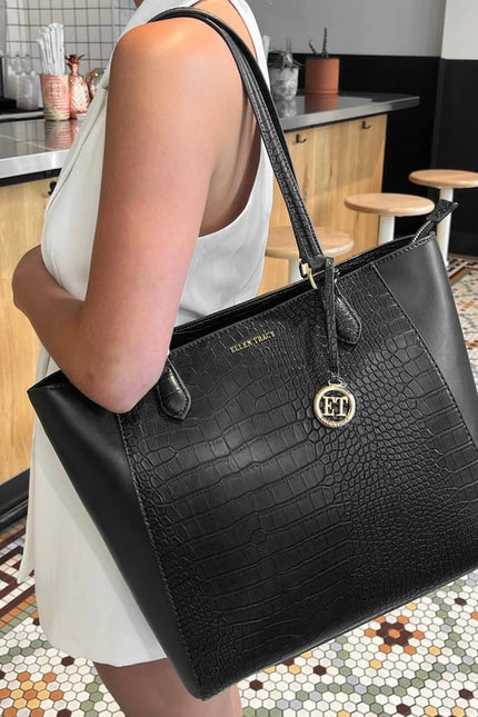 Ellen Tracy Croco Tote BLACK