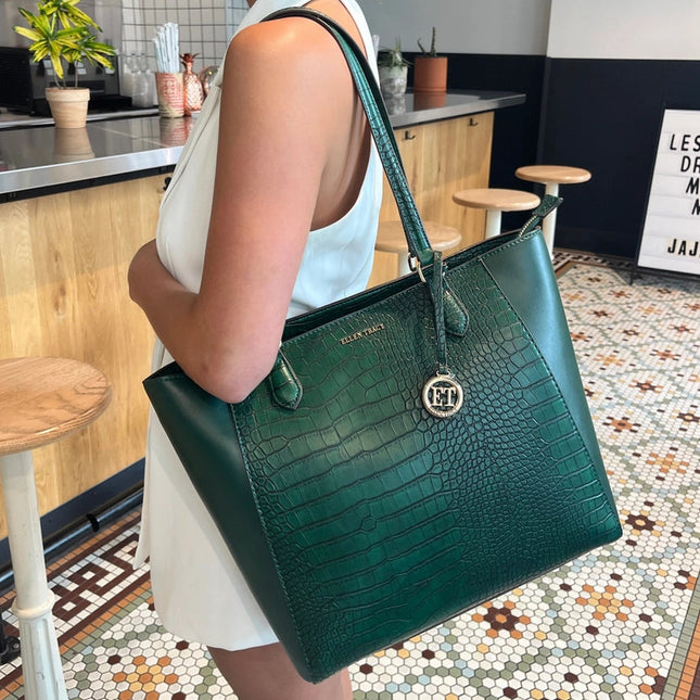 Ellen Tracy Croco Tote EMERALD