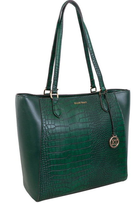 Ellen Tracy Croco Tote EMERALD