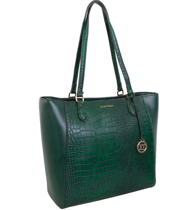 Ellen Tracy Croco Tote EMERALD