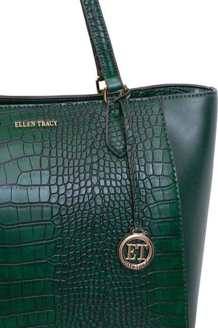 Ellen Tracy Croco Tote EMERALD