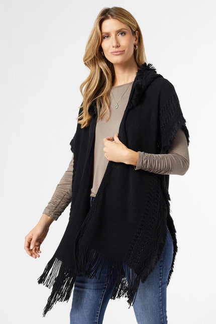 Eloise Hooded Ruana with Frayed Fringe - Valentine's Day