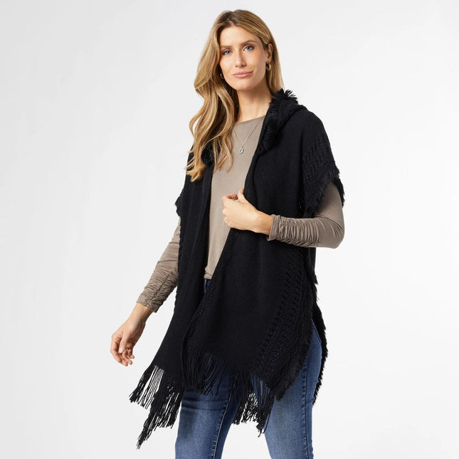 Eloise Hooded Ruana with Frayed Fringe - Valentine's Day