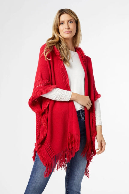 Eloise Hooded Ruana with Frayed Fringe - Valentine's Day