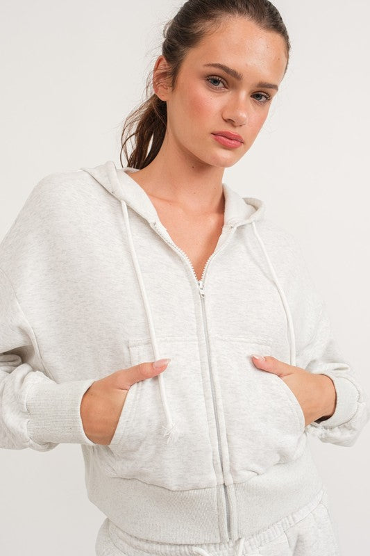 Elora Loose Fit Crop Length Terry Fleece Hooded Jacket-Hooded Jacket-Papermoon-Urbanheer