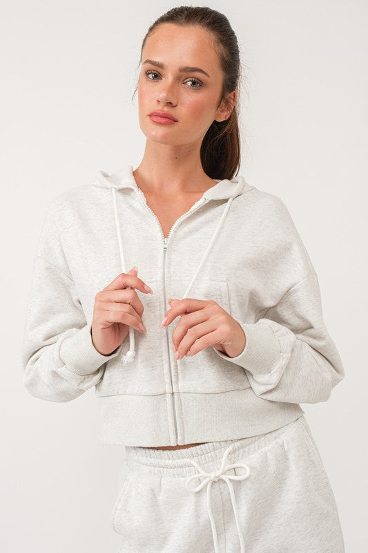 Elora Loose Fit Crop Length Terry Fleece Hooded Jacket-Hooded Jacket-Papermoon-Urbanheer