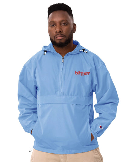 Embroidered Champion Packable Jacket Light Blue