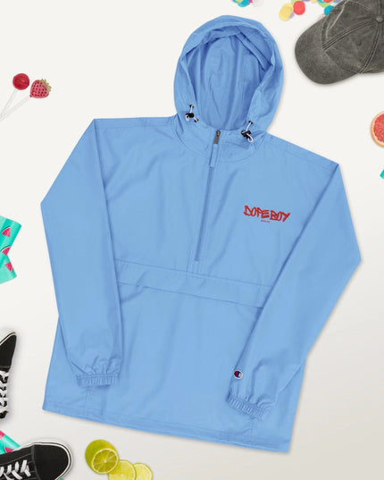 Embroidered Champion Packable Jacket Light Blue