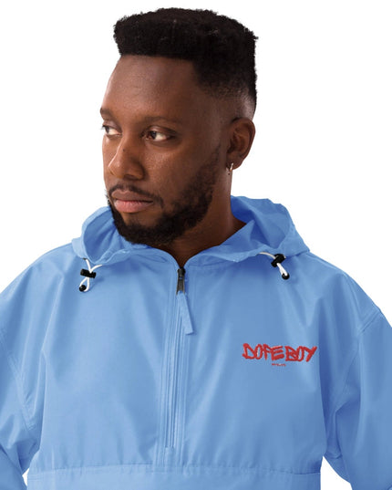 Embroidered Champion Packable Jacket Light Blue