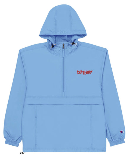 Embroidered Champion Packable Jacket Light Blue