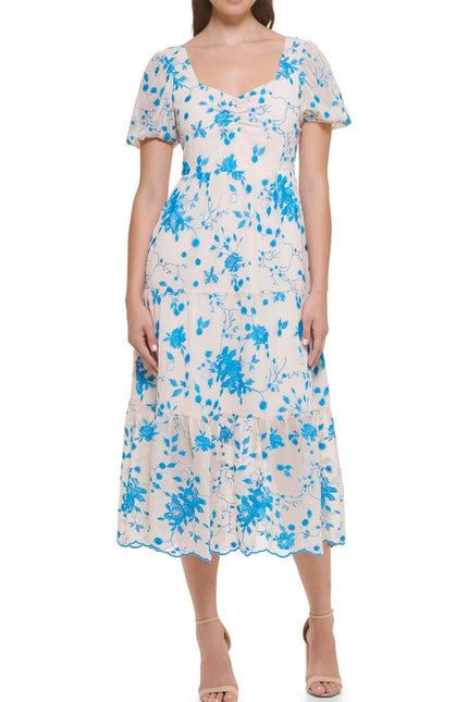 Embroidered Floral Midi-Dress-Kensie & Siena-2-IVORY BLUE-Urbanheer