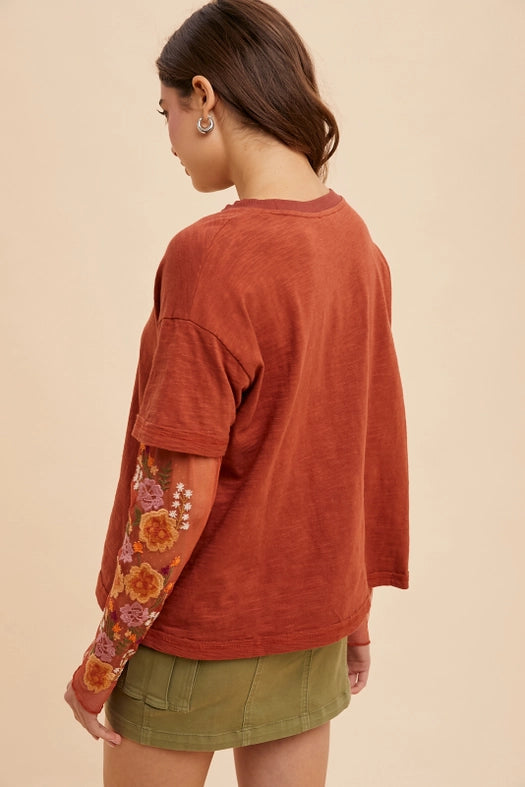 Embroidered Twofer Sleeve Top