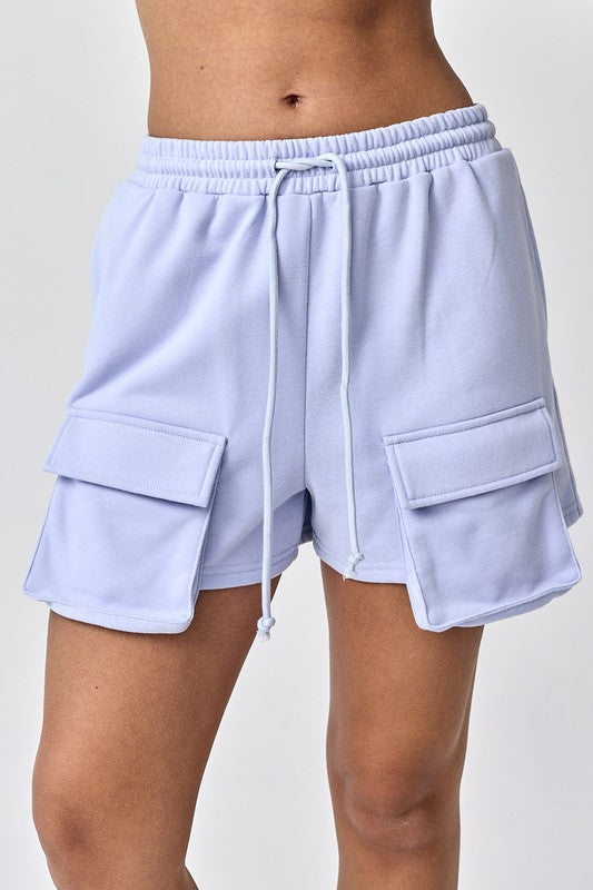 Emilia Cropped Balloon Sweatshirt and Shorts with Pockets  Light Blue