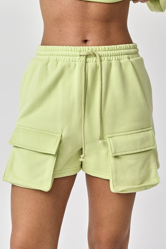 Emilia Cropped Balloon Sweatshirt and Shorts with Pockets Lime