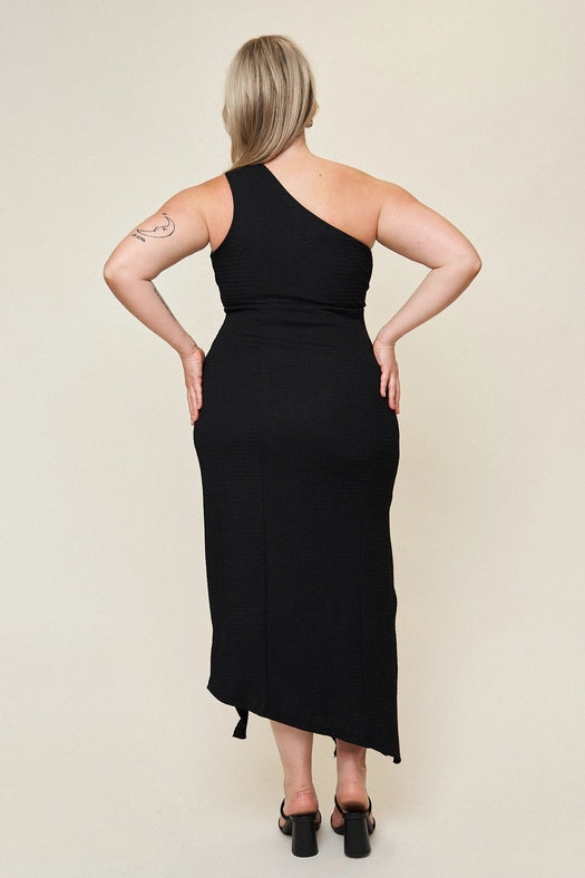 "Emily” One Shoulder O-Ring Dress in Black