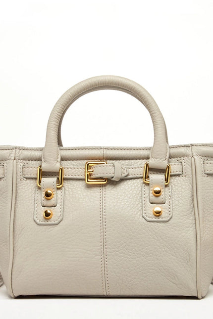 Emma Leather Satchel Bag Grayish Beige