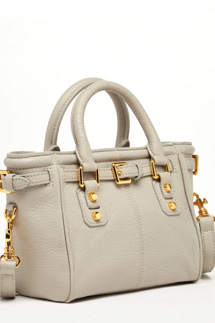 Emma Leather Satchel Bag Grayish Beige