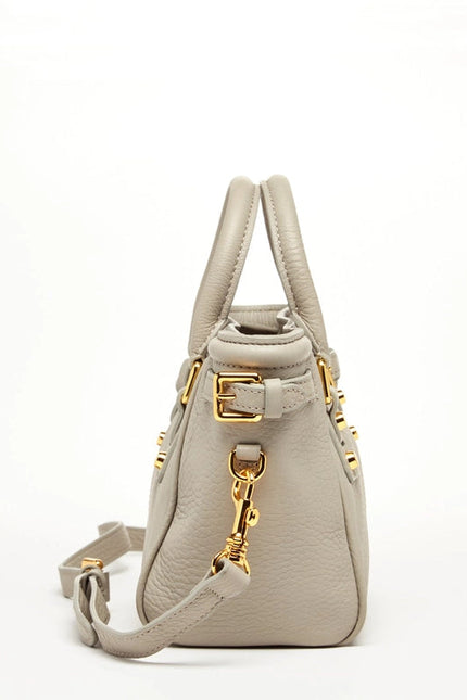 Emma Leather Satchel Bag Grayish Beige