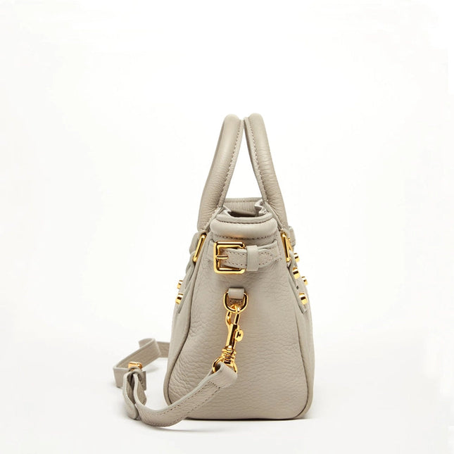 Emma Leather Satchel Bag Grayish Beige