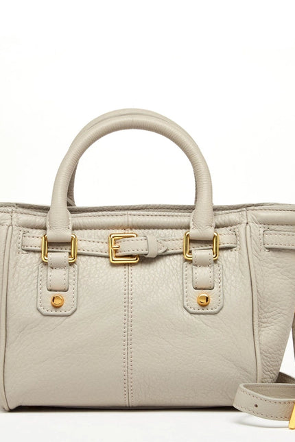 Emma Leather Satchel Bag Grayish Beige