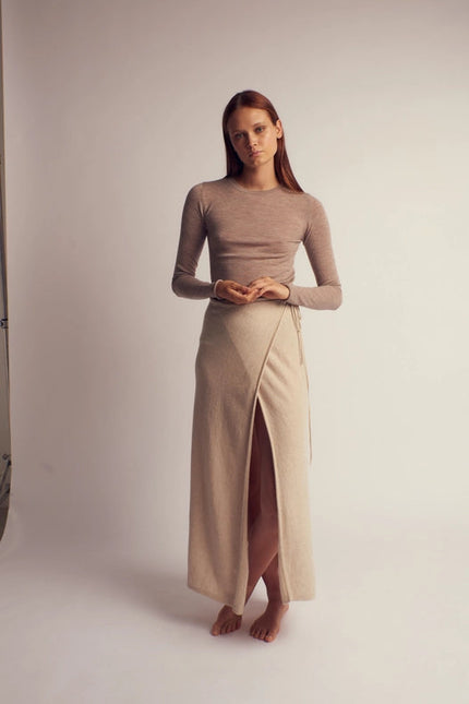 Esmeralda Cashmere Knitted Wrap Skirt Ecru