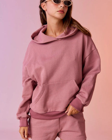 Esther Loose Fit Hooded Sweatshirt and Sweatshorts Set Berry