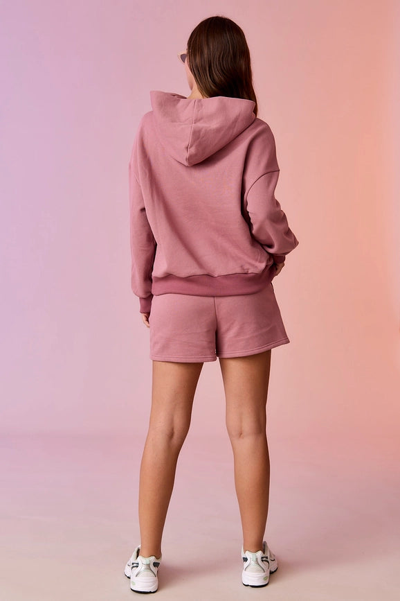 Esther Loose Fit Hooded Sweatshirt and Sweatshorts Set Berry