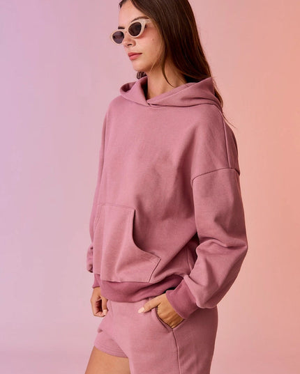 Esther Loose Fit Hooded Sweatshirt and Sweatshorts Set Berry