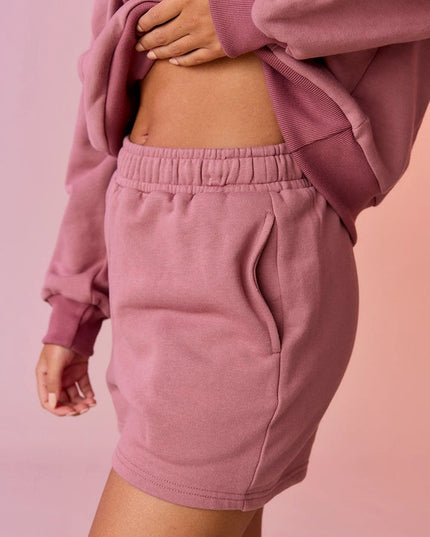 Esther Loose Fit Hooded Sweatshirt and Sweatshorts Set Berry